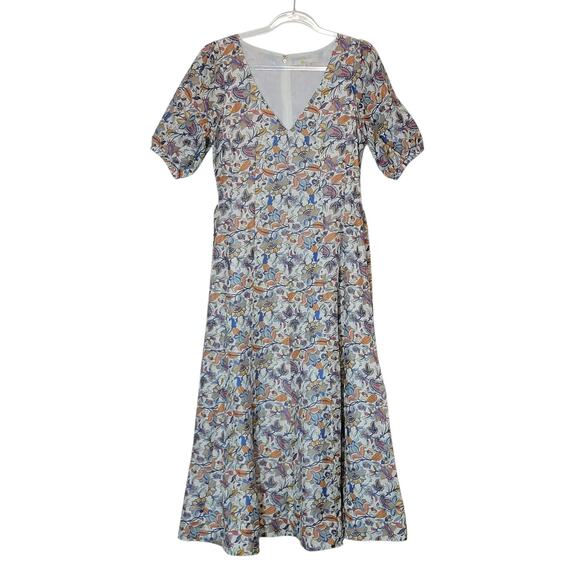 Boden Floral Paisley Print Midi Dress Full Skirt Short Sleeve Linen Summer 10L - Picture 7 of 16